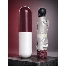 FABINALIV Maroon Solid 3 Fold Waterproof Compact Capsule Umbrella
