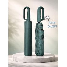 FABINALIV Green Solid Auto ON/OFF Waterproof Automatic Compact Umbrella
