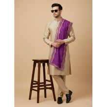 MUFFLY Purple Chinnon Dupatta With Sequence Cut Works