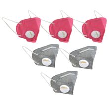 Fabula Pack of 6 KN95/N95 Anti-Pollution Reusable 5 Layer Mask (Grey,Pink)