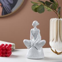 The Artment Decorative Sitting Girl In Stone Abstract White Polyresin Showpiece