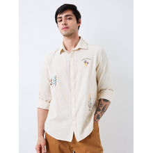 Spykar Men Off White Slim Fit Embroidered Casual Shirt