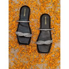 Devano Black And Silver Twisted Crystal Flats