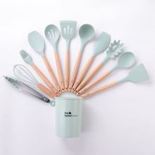 The Better Home 11 Piece Kitchen Utensils Set (Light Green)-Silicone with Wooden Handle