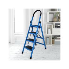 Plantex Premium Steel Foldable 4-Step Wide Anti Skid ladder-Cobalt Blue & Black