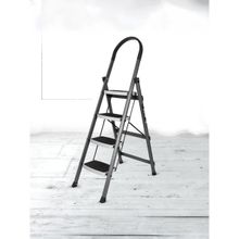 Plantex Ladder For Home-Foldable Steel 4 Step Ladder-Wide Anti Skid Grey & White
