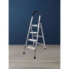 Plantex Premium 4 Step Folding Aluminum Ladder-Wide Anti Skid Ladder-Anodize-Silver