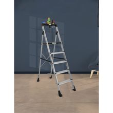 Plantex Thor Aluminum Step Folding Ladder 5 Step-Advanced Locking System-Silver & Black