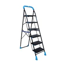 Plantex Heavy-Duty Mild-Steel Style Folding 6 Steps Ladder-Black & Blue