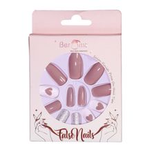 Beromt Lavender Glossy Nude & White Printed Artificial Nails