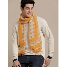 Linen Club Yellow Printed Pure Linen Unisex Stole