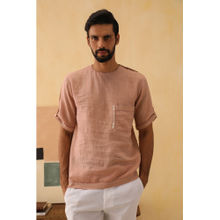 PRIMAL GRAY Dusky Pink Organic Linen Side Neck Button Shirt