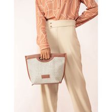 Twenty Dresses by Nykaa Fashion Beige Textured Top Handle Bag