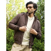 Campus Sutra Men Chocolate Brown Self-Design Diamond Puffer Jacket With Fleece Hood