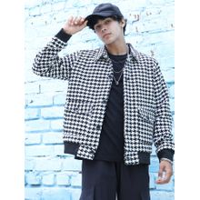 Campus Sutra Men Carbon Black & Chalk White Houndstooth Denim Jacket
