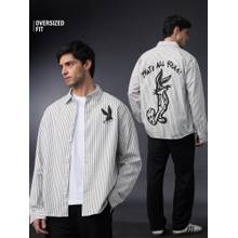 The Souled Store Men White Embroidered Relaxed Shirt