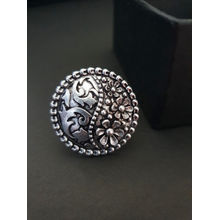 Infuzze Oxidised Silver Toned Brass Plated Adjustable Floral Finger Ring