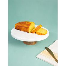Ellementry Round Block Marble Cake Stand With Wooden Base