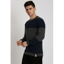Peter England Men Black Geometric Round Crew Neck Sweater