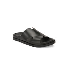 Delize Black Men Black Leather Slip On Sandals