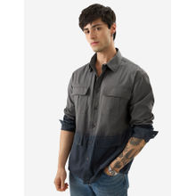 The Souled Store Men Grey and Navy Blue Bonnet Ombre Shirt