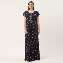 Sweet Dreams Women Cotton Printed Maxi Nightdress - Navy Blue