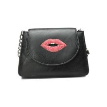 Clotche Lip Embellished Black Bag for Womens (S)