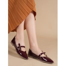 Drop Bold Maroon Pointed Toe Ballerinas with Bows for Women
