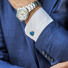 Lapis Bard Avant Garde Preston Gold Cufflinks With Natural Blue Lapis Lazuli Inset