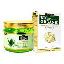 Indus Valley Bio Organic 100% Pure Aloe Vera Gel & Multani Mitti Powder For Glowing Skin & De-Tan