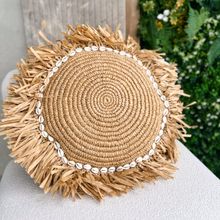 Casa Luna Decor Raffia Fringe Shell Beaded Cushion