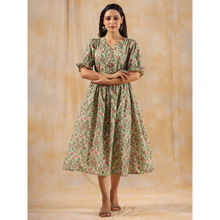 Jaipur Kurti Green Ethnic Floral Printed Flared Dress