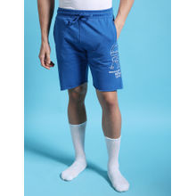 The Indian Garage Co Men Blue Regular Fit Placement Print Mid-Rise Knitted Shorts