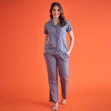 Clovia Star Print Button Me Up Shirt & Pyjama Set in Dark Grey - 100% Cotton