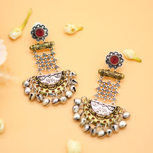 Teejh Geometric Red Dual Tone Earrings