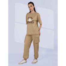 CHKOKKO Women Khaki Summer Co-Ord (Set of 2)