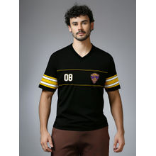 FanCode Shop Black Logo Printed Half Sleeves V-Neck Oversized Cotton T-Shirt