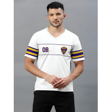 FanCode Shop White Logo Printed Half Sleeves V-Neck Oversized Cotton T-Shirt