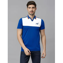 FanCode Shop Blue Colorblock Half Sleeves Collar Polo T-Shirt