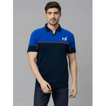 FanCode Shop Navy Blue Colorblock Half Sleeves Collar Polo T-Shirt