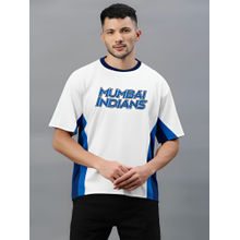 FanCode Shop White & Navy Blue Colorblock Half Sleeves Round Neck Cotton T-Shirt