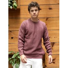 Campus Sutra Men Mauve Brown Twist-Knit Pullover Sweater