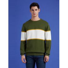 Pepe Jeans Green Colour Block Full Sleeve Sweater