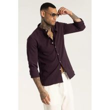 Snitch Men Purple Polyester Mandarin Neck Shirt