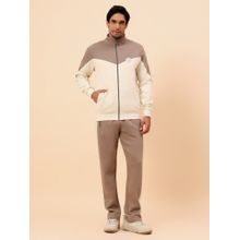 Cantabil Beige Fleece Turtle Neck Colorblock Regular Fit Tracksuit