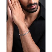 Yellow Chimes Mens Silver Stainless Steel Twisted Open Kada Bracelet