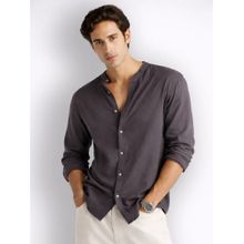 Cove and Lane Mandarin Air Linen Stone Grey Regular Fit Shirt