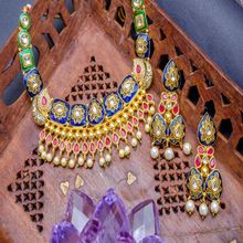 Priyaasi Gold-Toned & Navy Kundan Jewellery Set