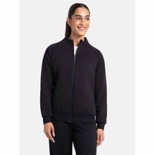 Jockey U108 Women Cotton Rich Fleece Fabric Full Zip High Neck Jacket - Black