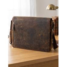 Sassora Mens Brown Genuine Leather Office & Travel Fits 16.5 Inch Laptop Messenger Bag (L)